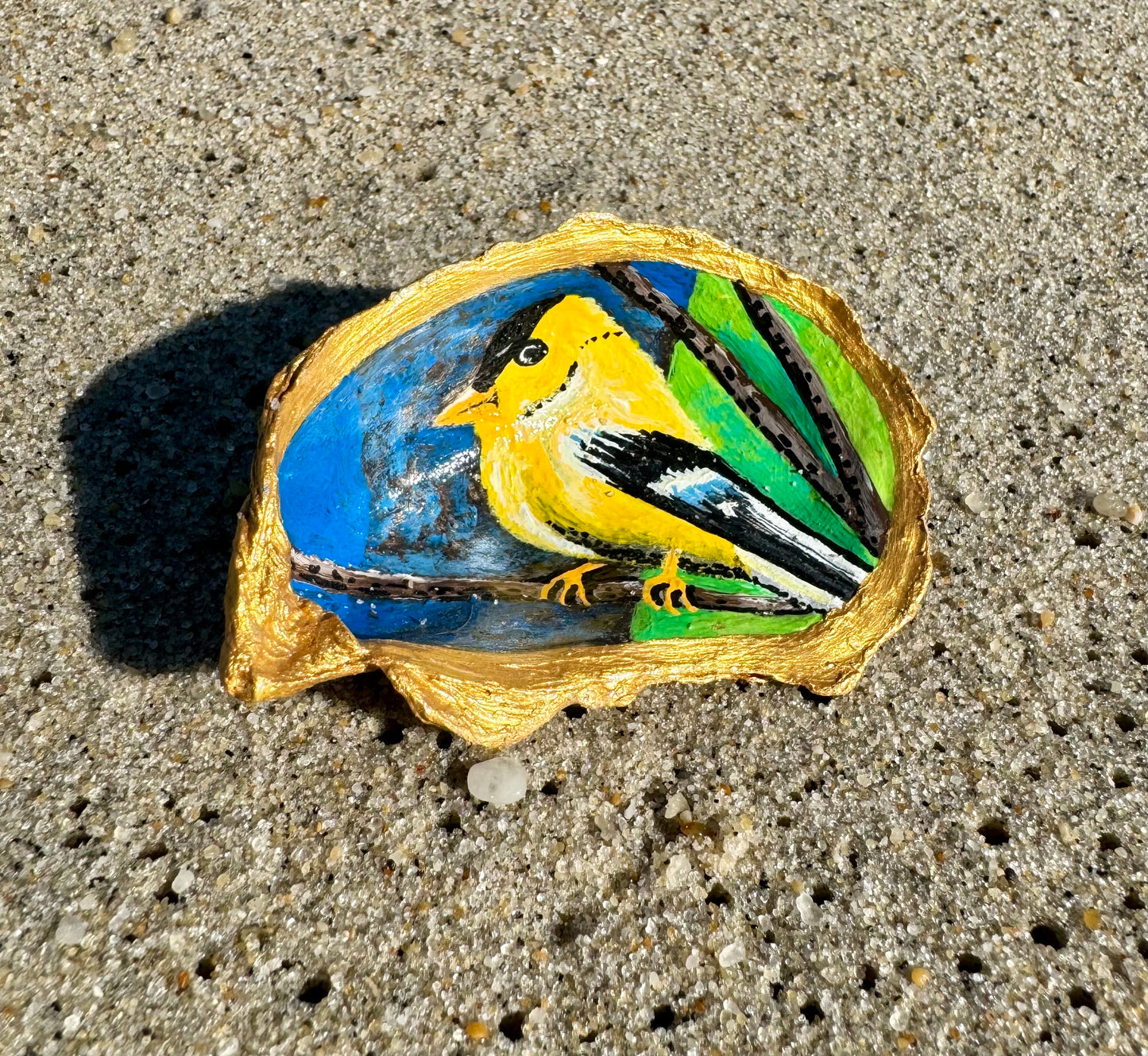 “American Goldfinch” (New Jersey State Bird) Oyster Shell